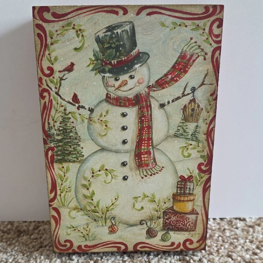 Winter - Snowman Holiday Decor with Red Accents - Wood